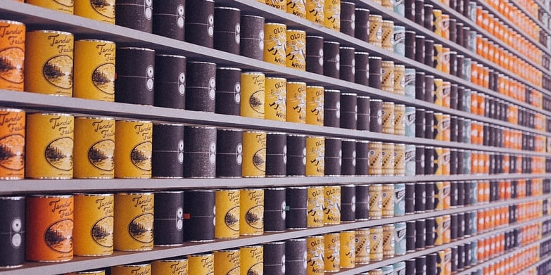 Canned food aisle at grocery store