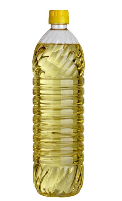 close up of cooking oil bottle on white background with clipping path