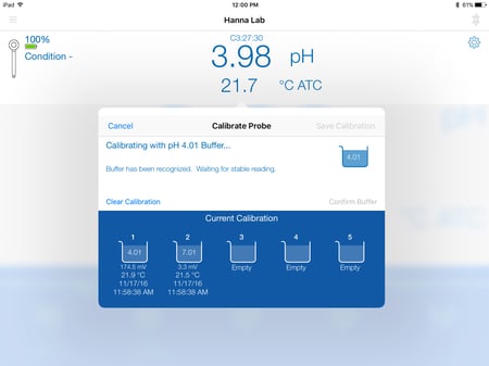 Hanna Lab App Calibration Screenshot