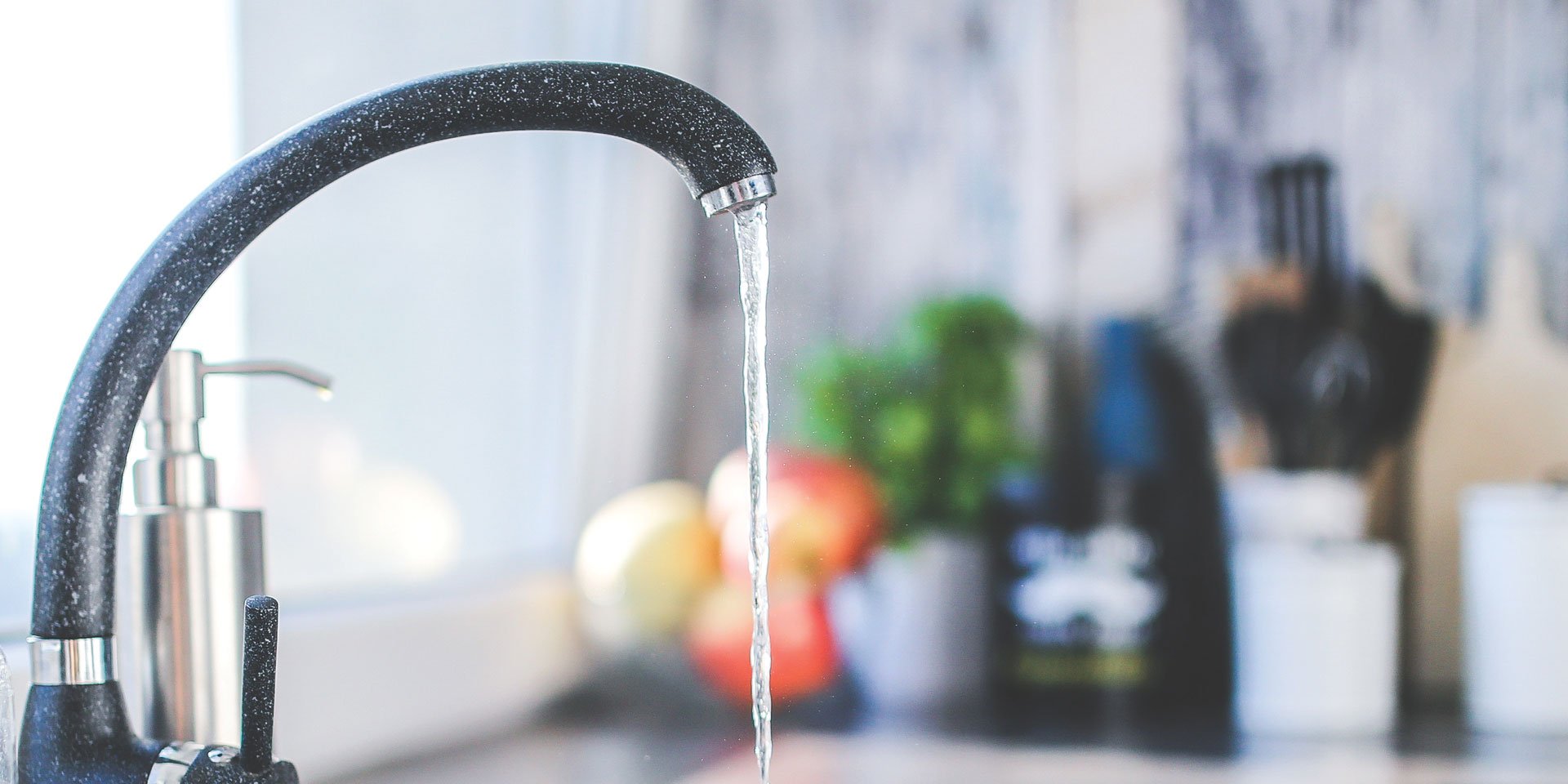 Drinkable water from a kitchen sink tap.